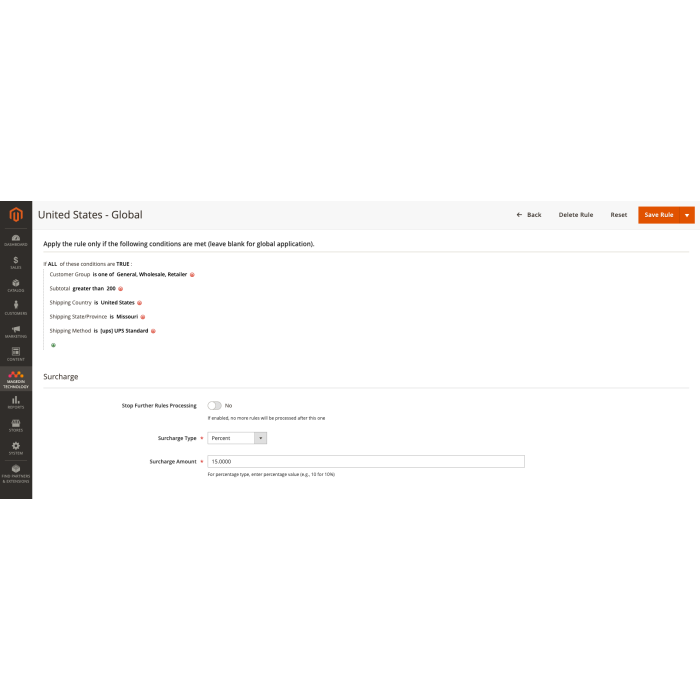 Advanced Surcharge/Extra Fee Rule for Magento 2